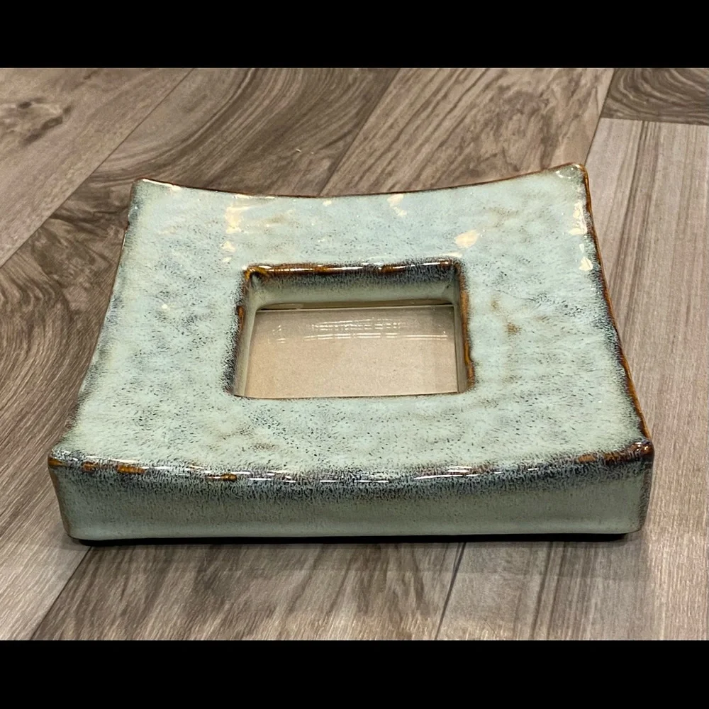 Pale Aqua Blue Thick & Heavy Ceramic Square Picture Frame‎ w/ Curved Corners